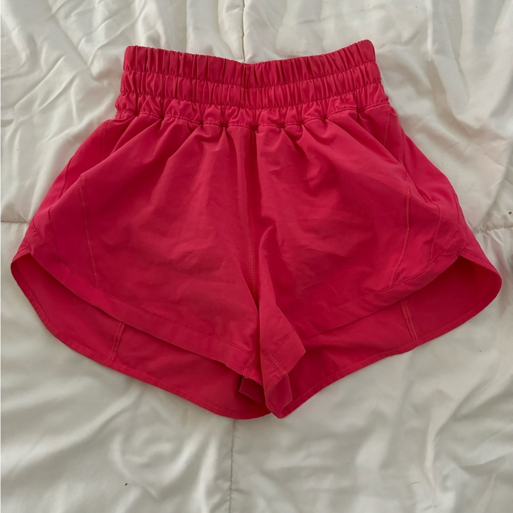 lipgloss pink “track that” lululemon shorts 3 in.